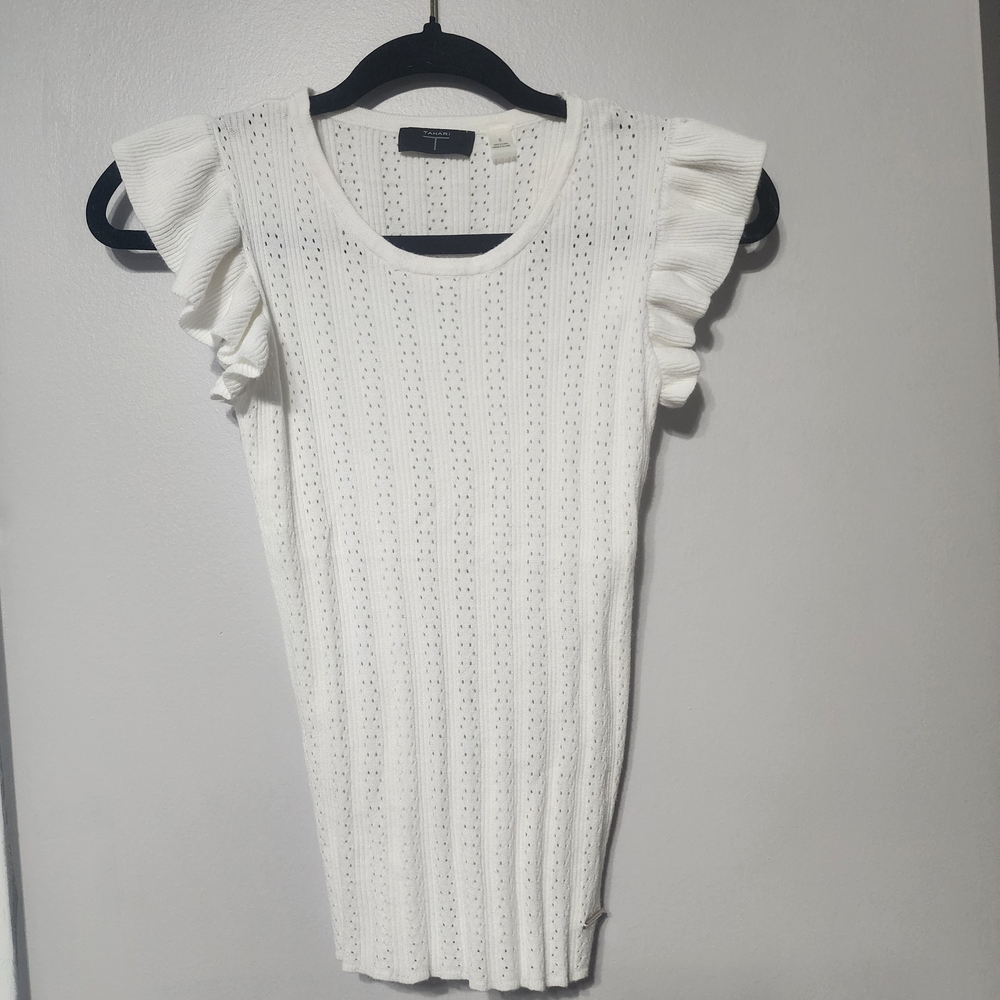 T Tahari White Short Sleeve Top